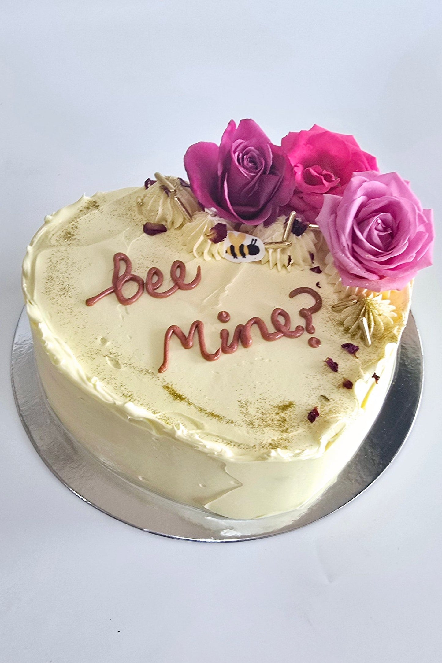 Heart Cake with Flowers and Macarons